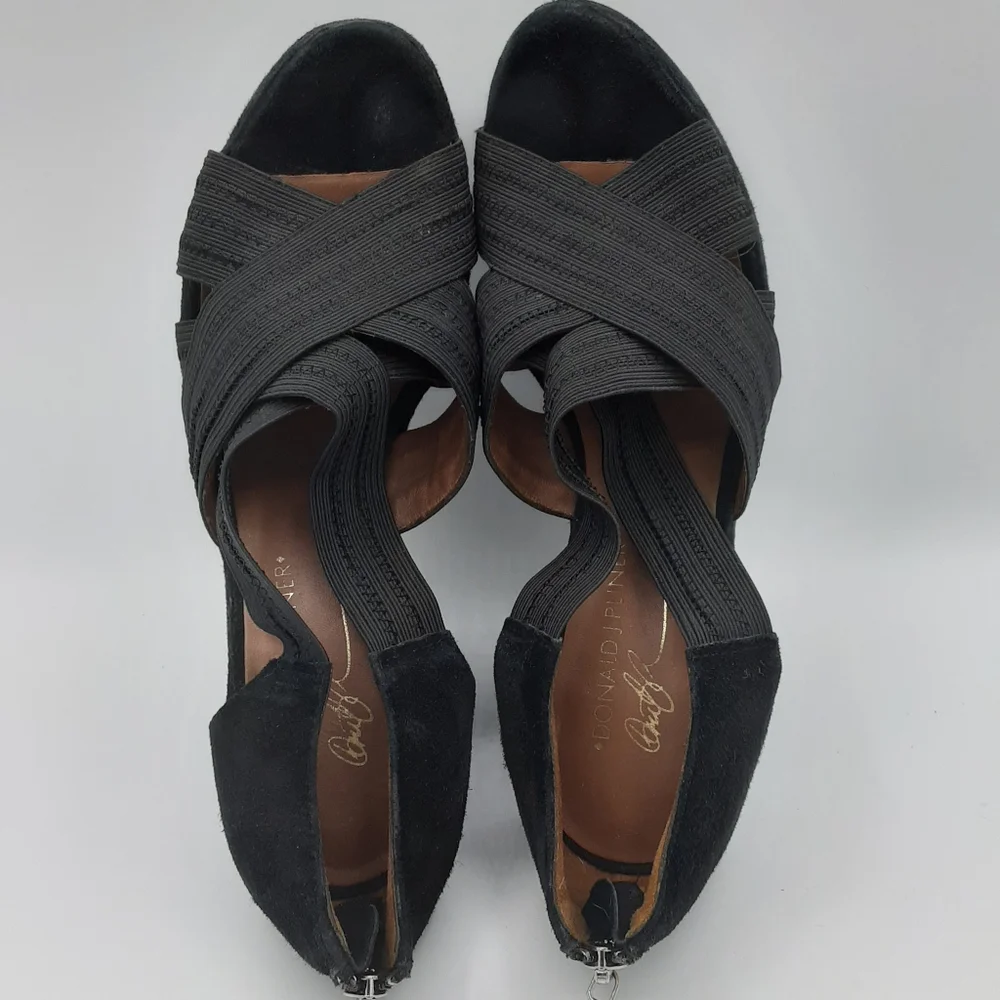 Donald J Pliner suede peep toe wedge heel.